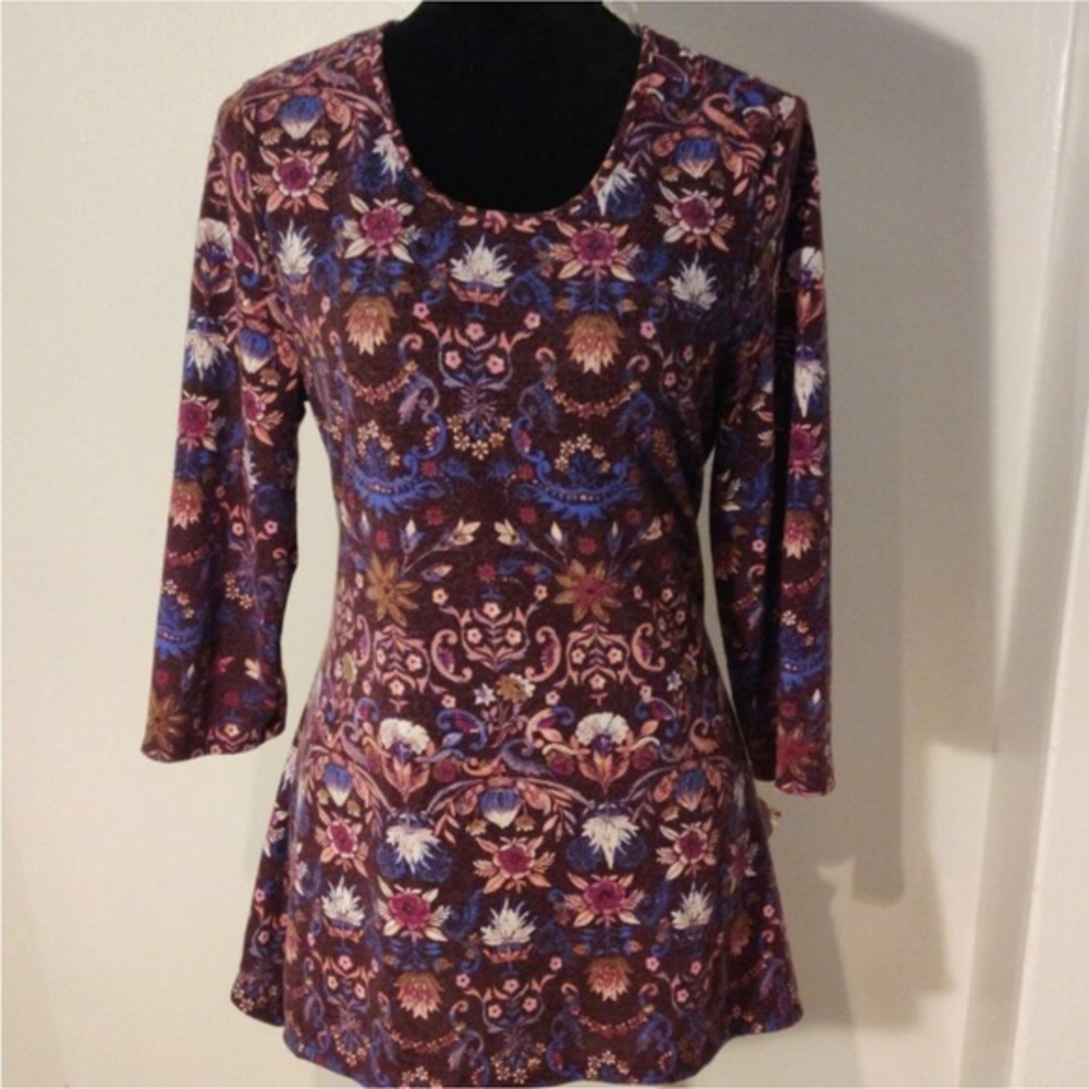 Laura Scott, Purple Floral Long Sleeve Blouse, Size Large